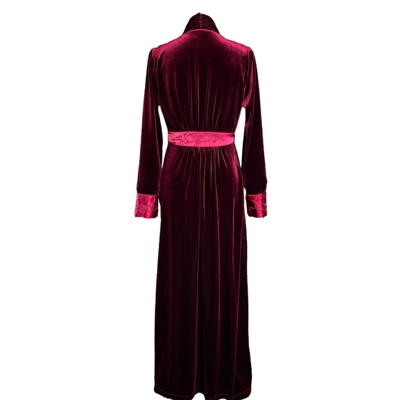 Jonquil Diane Samandi Velvet Robe XS Burgundy Long Belted Wrap Duster - Picture 3 of 8